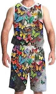 [KQNZT] Basketball Jersey and Shorts, Basketball Jersey for Women, Men's Athletic Basketball Jersey, Modern Art Pattern Spring Colored Butterfly Heart Shape