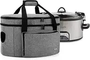 [LUXJA] Double Layers Slow Cooker Bag (with a Bottom Pad and Lid Fasten Straps), Insulated Slow Cooker Carrier Fits for Most 6-8 Quart Oval Slow Cooker, Gray (Bag Only)