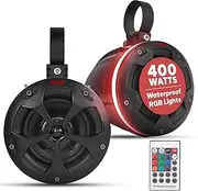Pyle 2-Way Off-Road Weatherproof Speakers - 4" 800W Active Passive Marine-Grade Wakeboard Durable Tower Speakers System with Bluetooth & RGB Lights for ATV/UTV, Jeep, Boat, and Outdoor Adventures