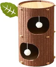 AIMALL Multi-Layer Felt Cat House Enclosed Tree Trunk Design Pet Bed with Hanging Ball Toy Warm Indoor Sleeping Cave for Cats with 2 or 3 Tiers Space-Saving Structure