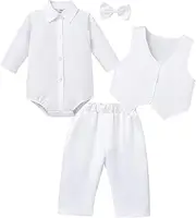 [IBTOM CASTLE] Baptism Christening Outfit for Baby Boys Formal Suit Bowtie Romper Vest Shorts Wedding Tuxedo Gentleman Set