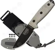 ESEE Model 3 Black Blade Plain Edge Glass Breaker Green Sheath MOLLE Back 3MIL-P