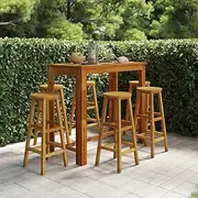 Acacia Wood Garden Bar Set 7 Piece - Outdoor Patio Furniture, Table Chairs for Deck, Small Balcony, Bistro Conversation, Chair and Sets