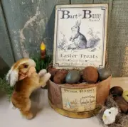 PRIMITIVE ANTIQUE VINTAGE STYLE EASTER BART THE BUNNY EASTER CANDY TREATS SIGN