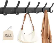 2 Pack Wall Mount Coat Rack with 6 Dual Hooks, Black Wall Hooks for Hanging