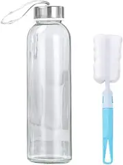 Water Bottle, Transparent Glass Drink Bottle, Reusable Juice Bottles, Glass Water Bottles With Caps, Suitable for Sauce jar Milk Juice Work Gym (500ML, 7 * 7 * 21.5 CM) ﻿