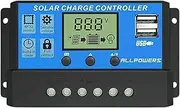 Leona Co 10A/20A/30A Solar Charge Controller, 12V/ 24V Solar Panel Regulator with Adjustable LCD Display Dual USB Port Timer Setting PWM Auto Parameter (30A)