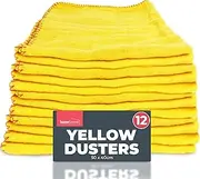 12pk Yellow Dusters | 100% Cotton Cleaning Cloths | 50 x 40cm Lint Free Cloths for Oiling Wood | Dusters for Cleaning Window | Car Duster | Multi Surface Cleaner Dusting Cloth | Kitchen Duster Cloth
