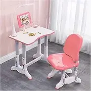 Adjustable Height Kids Desk and Chair Set, Writing Table with Eye Protection Lamp ＆ Reading Stand, Ergonomic Chair, Pink