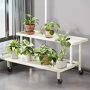 2 Tier Metal Plant Stand with Wheels, Rolling Ladder Plant Stand Indoor Outdoor for Multiple Plants, Ladder Plant Holder Plant Pot Stand for Window Garden Balcony Living Room