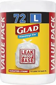 Glad Wavetop Tie Kitchen Tidy Bags, 72 Large Garbage Bags, Large Size Fits 35L Bin, 72 Count