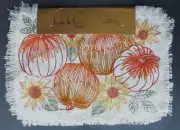 NICOLE MILLER Set of 4 Autumn Pumpkin PLACEMATS Woven Jute Fringe Trim 13"x19"