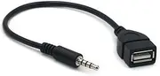 YS0911 Professional 3.5mm Male AUX Plug to USB 2.0 Female Converter Cable Cord 20cm/8-inch Length Quality Material 3.5mm Male Aux Plug to USB 2.0 Female Converter for Playing Music with