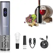 Electric Wine Bottle Opener Automatic Wine Opener Rechargeable Electric Corkscrew with Wine Aerator,Foil Cutter,Wine Stopper,USB C Charging Cable, Perfect Wine Gifts Set (Silver Grey)