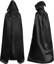 Unisex Cloak with Hood Shiny Cape Halloween Wizard Hooded Cape Full Length Robe