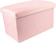 Mikinona Foldable Storage Box Pink Linen Fabric Chest for Bedroom and Living Room Lightweight Portable Storage for Organizing Books More