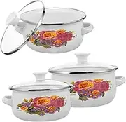 OFFSCH Double-Handle Enamel Pots Set of 3 Mini Cooking Pots Stackable Soup for Kitchen Sturdy and Easy to Clean