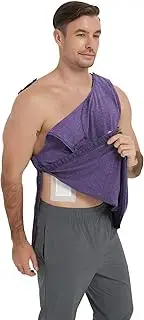 [Codida] Cotton Men's Post Shoulder Surgery Tank Top Clothes After Rotator Cuff Surgery Chemo Port Access Shirt with Snaps, Purple, Small