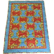 Handmade Yellow & Blue Pink Red Floral Patchwork Quilt, Throw, Crib, Lap 40 x 54