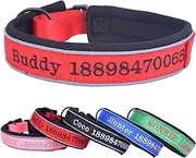 Adjustable Reflective Personalised Thick Dog Collar 1.6 Inch 4 CM Wide with Quick Release Buckle Soft Neoprene Padded Custom Embroidered Pet Name Phone Number for Boy Girl Small Medium Large Dogs