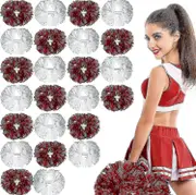 24 Pack Cheerleading Pom Pom 12 Inch Cheerleader Pom Poms With Baton Red Matte White