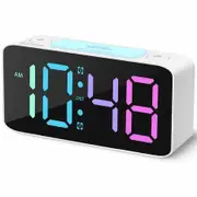 Super Loud Alarm Clock,Digital Clock with 7 Color NightLight,Adjustable Volume,Dimmer,Small Clocks for Bedrooms (White+RGB)
