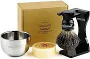 Anbbas Black Badger Hair Shaving Brush Resin Handle and Acrylic Thicken Shaving Stand,Stainless Steel Shaving Bowl and Goat Milk Soap 4in1 Gift Set for Men Wet Shave