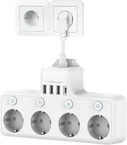 4000W 4-Position Plug Short Cord 4-Hole USB Plug Board Multi-Function Socket with 3 USB and 1 pe-C Ports European Standard