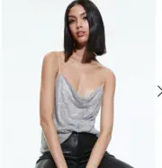 Alice + Olivia Top Womens XS Chainmail Top Draped Silk Tank Harmon Crystal $465