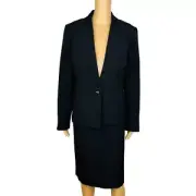 Kasper Polyester Spandex Skirt Suit Size 12 Black Notch Collar Classic 2PC New