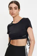 Black Drawstring Activewear T Shirt - Size S, Women's Aw Top