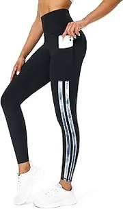 [Tuspryt] Women's Leggings with Pockets, Sports Leggings, Women's Sports Trousers, Fitness Trousers, Running Trousers, XL, Black/White Black Print, XL