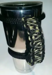 Paracord Handle for 40, 30, or 20oz Yeti, RTIC & Ozark Blk & Gold pattern & blk