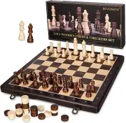 2-In-1 Wooden Chess & Checkers Set - 15’’ Premium Magnetic Chess Set