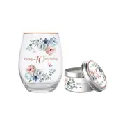 2pc Stemless 520ml Glass & Candle 40th Birthday Gift Set Wine/Juice Drinking Cup