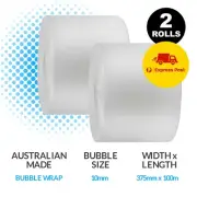 2x Bubble Wrap 375mm x 100m Cushioning Clear Bubbles Size 10mm 100 Metres/Roll