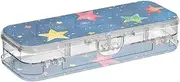 Blue Oil Painting Stars Plastic Box For Pencils 2 Layer Pen Storage Containers For School With Snap-Tight Lid