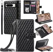 [Asuwish] Mobile Phone Case for Google Pixel 8 Pro Case with Strap Film Screen Protector Card Slot Foldable Leather Wallet Stand Pixel8Pro 8Pro 5G Mobile Phone Cases Protective Tempered Glass Screen