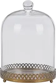 Twakutwaku 14" Tall Large Sturdy Handmade Glass Cloche Dome with Metal Base in Gold for Plant, Terrarium, Collectibles, Candle. Cloche Glass Dome, Bell Jar Display Case (Metal Base, 14")