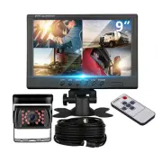 9" Quad Split Screen Monitor 4PIN CCD Backup Reversing Camera For Truck Caravan