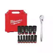 Milwaukee Ratchet Slim Profile,+Impact Socket Set, SAE Deep Well (13-Piece)