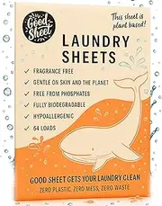 Eco Laundry Detergent Sheets, UnScented, No Plastic, Great for Travel, Plant-Based, 64 Washes, Fully Degradable Laundry Sheet Strips For Washing Clothes