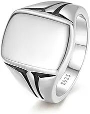 Yaresul Mens Sterling Silver Ring 925 Sterling Silver Square Signet Ring for Men Silver Wedding Band for Men Classic Square Signet Engagement Ring Polished Finish Width Band 10mm Size 7-12