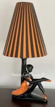 PLASTIC RIBBON ORANGE & BLACK STRIPE LAMPSHADE LARGE TALL CONE BARSONY LADY LAMP