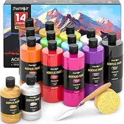14 Colors Acrylic Paint Bottle Set 500ml/16.9oz (2pcs 8.45oz Metallic Paints), Rich Pigmented Bulk Painting Supplies for Artists, Beginners Adults on Rocks Canvas Crafts Wood Ceramic Fabric