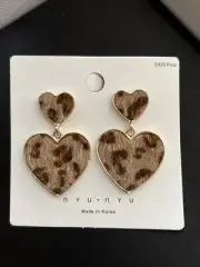Faux Fur Heart shape 925 Sterling Silver Post Drop Earrings