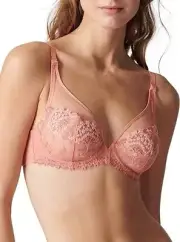 SIMONE PERELE WISH SHEER PLUNGE UNDERWIRE BRA: 34F #12B319, PINK, NWT $110