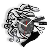 Hairstyle Beauty Salon Vinyl Record Wall Clock Hair Stylist Salon Barber Shop Retro Black Wall Clock Hairdresser Gifts for Woman Without LED