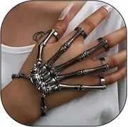 [liveliwithmin] Gothic Dark Ghost Claw Chain Bracelet - Skeleton Ghost Hand Finger Bracelet for Women & Men - Wristband Skull Hand Ring Bangle - Punk Black, adjustable, Zinc, no gemstone