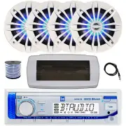 Dual Bluetooth Marine Radio, Cover, Antenna,Wire, 4x 6.5" 180W LED White Speaker